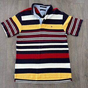 Tommy Hilfiger Men's Polo Shirt - Navy, Yellow, Red Stripes